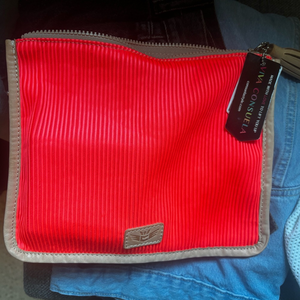 Consuela Vibrant Red Pouch with Tan Edges